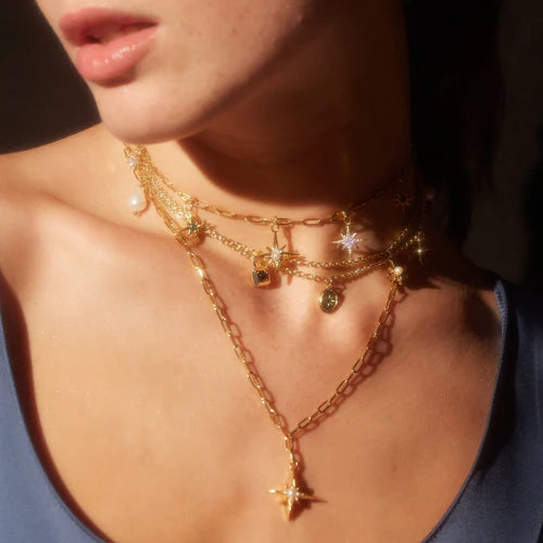 Orelia Pearl Starburst Long Necklace Gold Silver