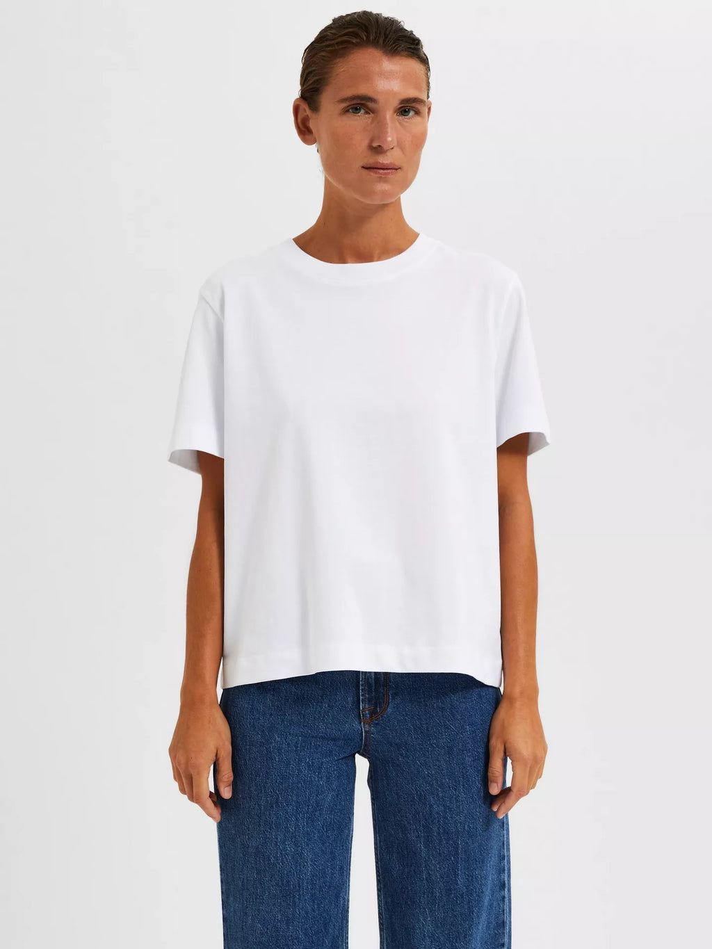 Selected Femme Essential Short Sleeve Boxy Tee in Bright White