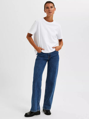 Selected Femme Essential Short Sleeve Boxy Tee in Bright White