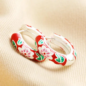 Silver Cloisonne Hoop Earrings