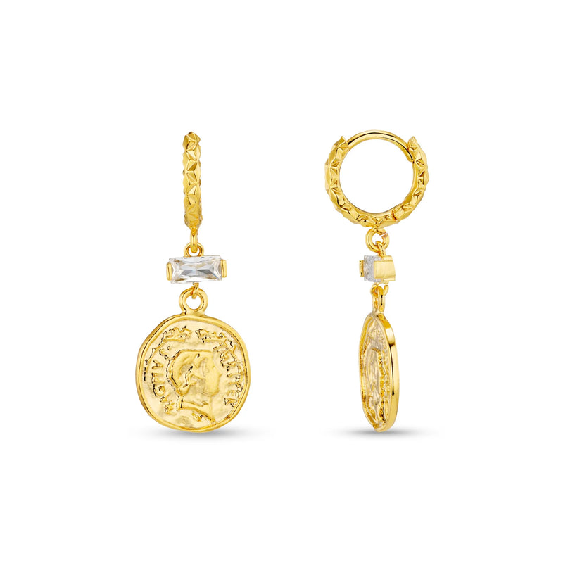 Orelia Crystal Coin Drop Mircro Hoop Earrings