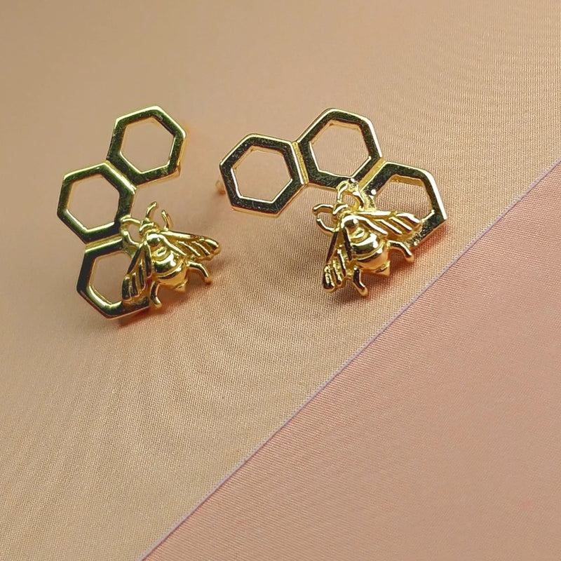 Vurchoo Gold Bumble Bee Stud Earrings