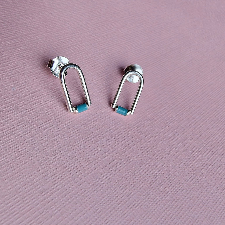 Vurchoo Silver Contemporary Enamel Arch Stud Earrings - Somalia