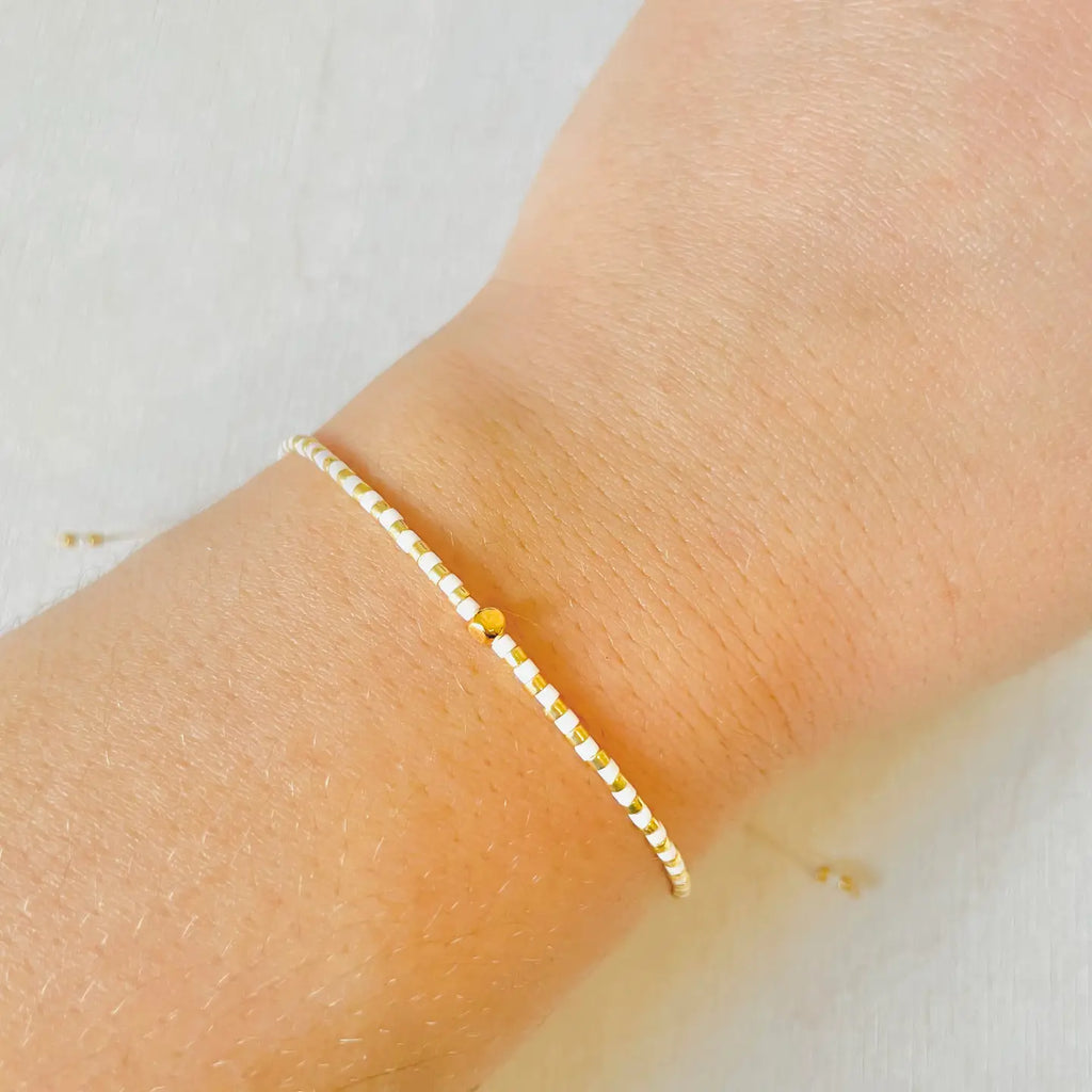 Adjustable Beaded Bracelet - White & Gold