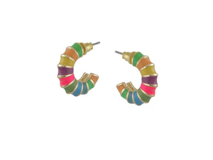 Big Metal London Antonia Multi Coloured Bamboo Hoop Earrings