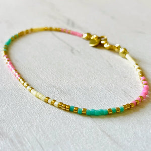 Beaded Bracelet  - Pink, Aqua, Cream