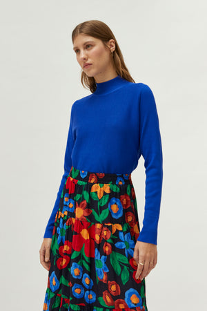 Compania Fantastica Blue Mock Neck Flared Sweater