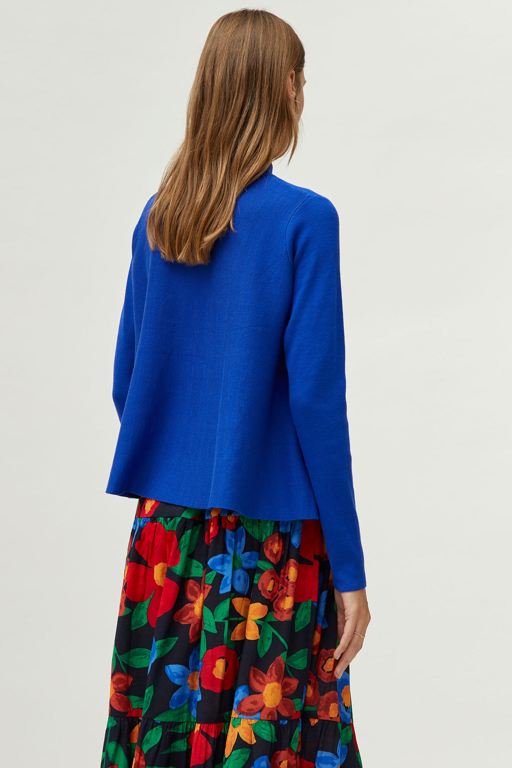 Compania Fantastica Blue Mock Neck Flared Sweater