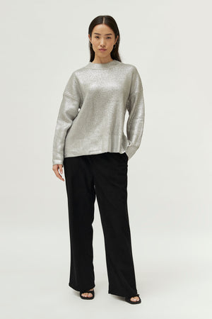 Compania Fantastica Silver Shimmer Coated Knit Sweater