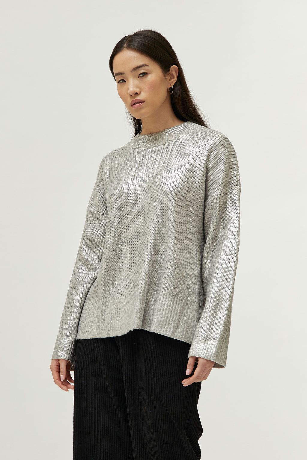 Compania Fantastica Silver Shimmer Coated Knit Sweater