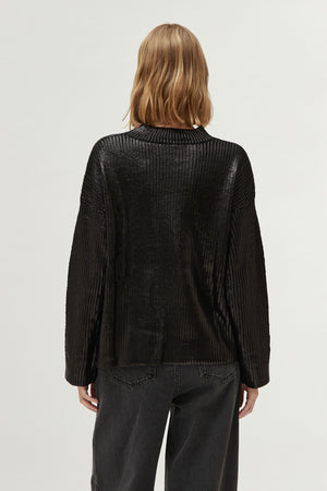 Compania Fantastica Black Shimmer Coated Knit Sweater