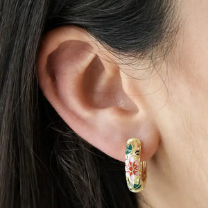 Gold Cloisonne Hoop Earrings