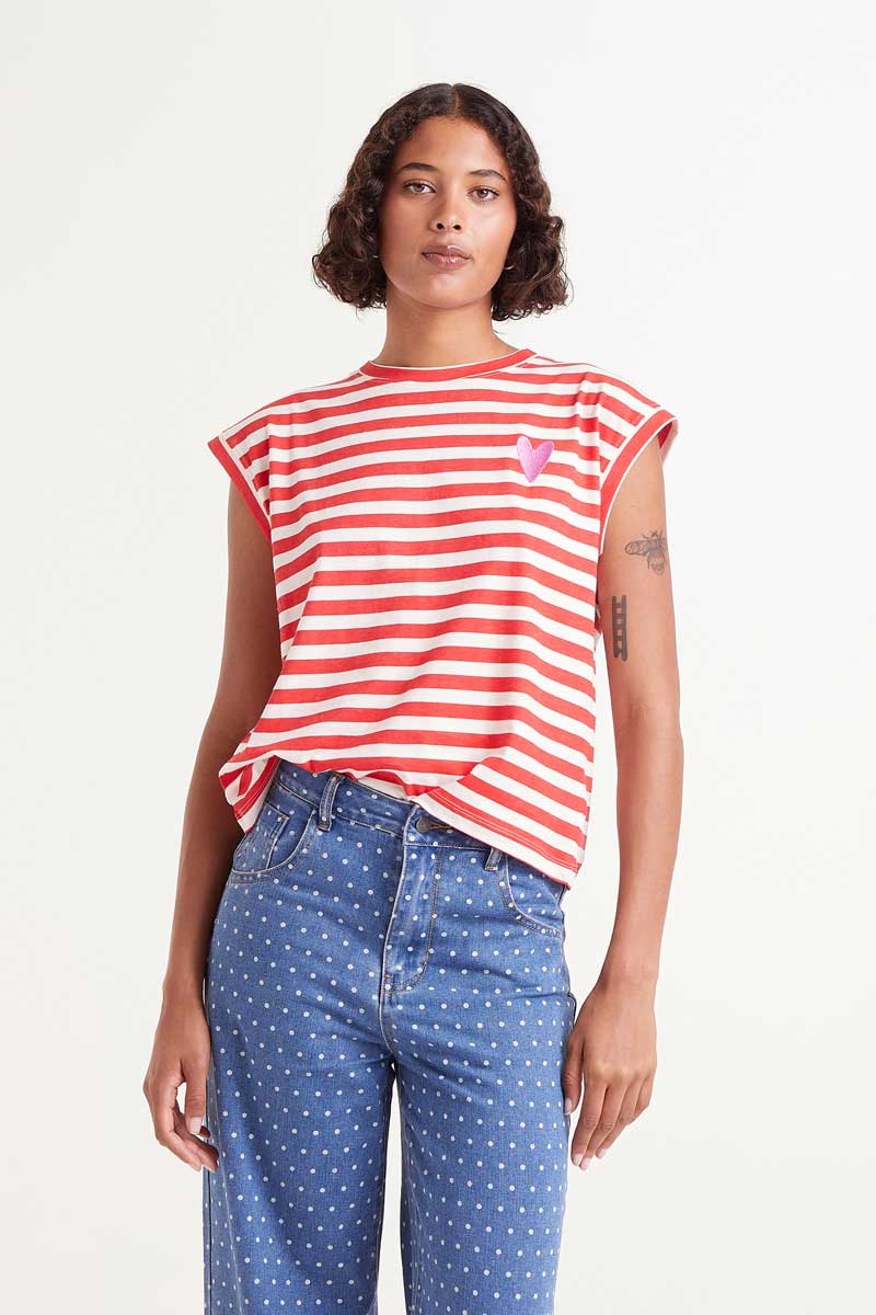 Compania Fantastica Red Striped Tank Top