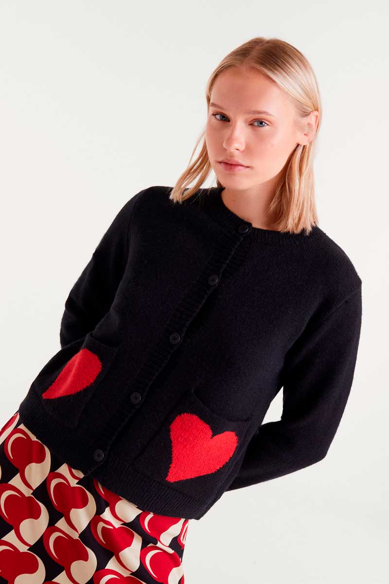 Compania Fantastica Jacquard Heart Cardigan