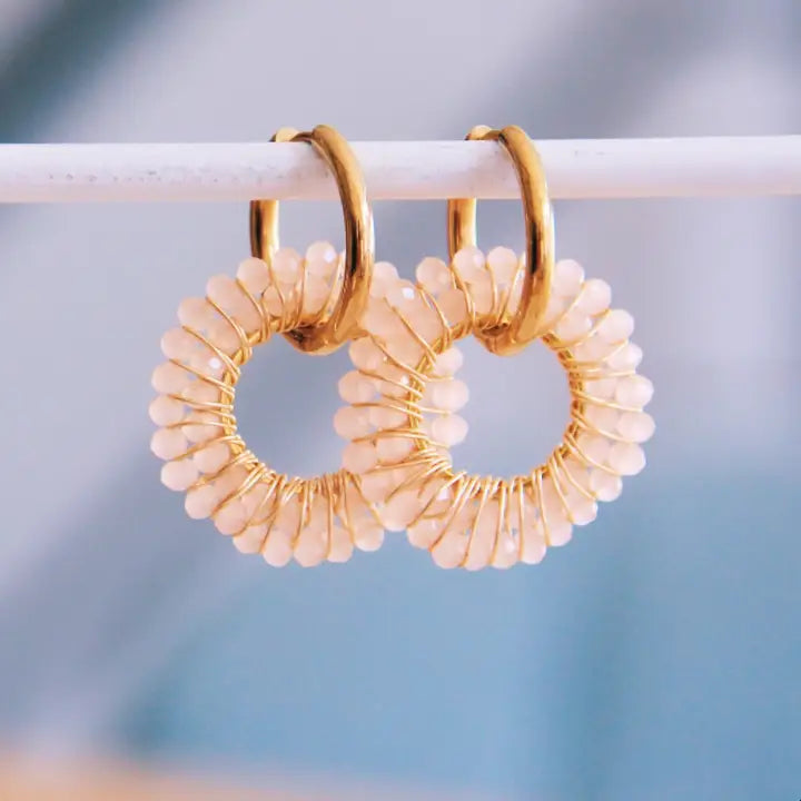 Stainless Steel Earrings With Pink Round Pendant