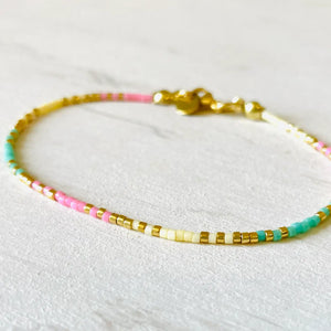 Beaded Bracelet  - Pink, Aqua, Cream