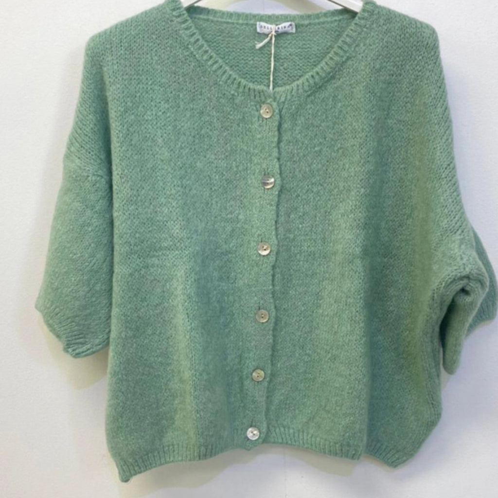 Cropped Sleeve Mohair Cardigan