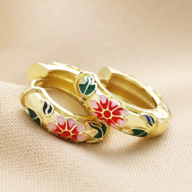 Gold Cloisonne Hoop Earrings