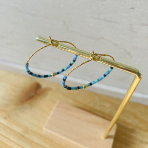 Stainless Steel Hoop Earrings - Turquoise, Black & Gold