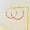 Stainless Steel Hoop Earrings - Pink & Green