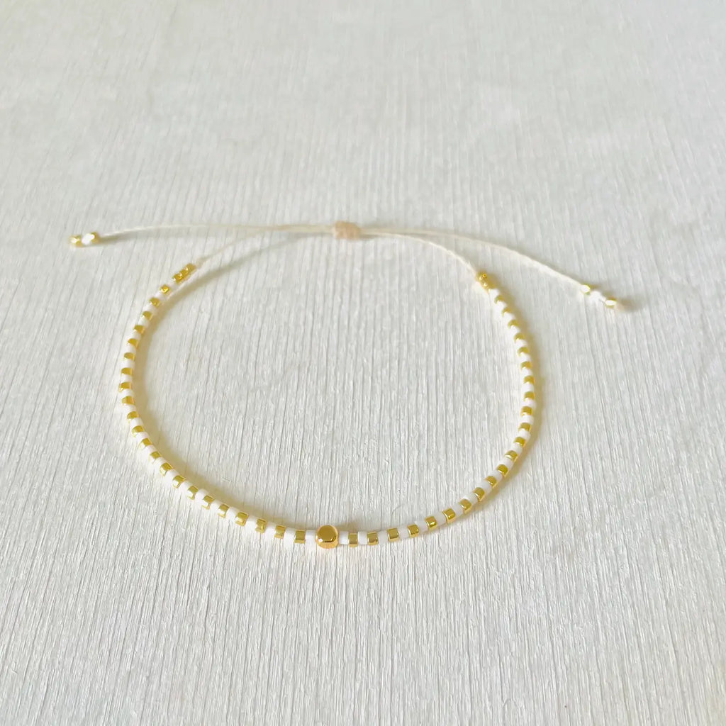 Adjustable Beaded Bracelet - White & Gold