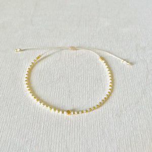 Adjustable Beaded Bracelet - White & Gold