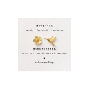 Hibiscus & Hummingbird Gold Plated Brooch Set