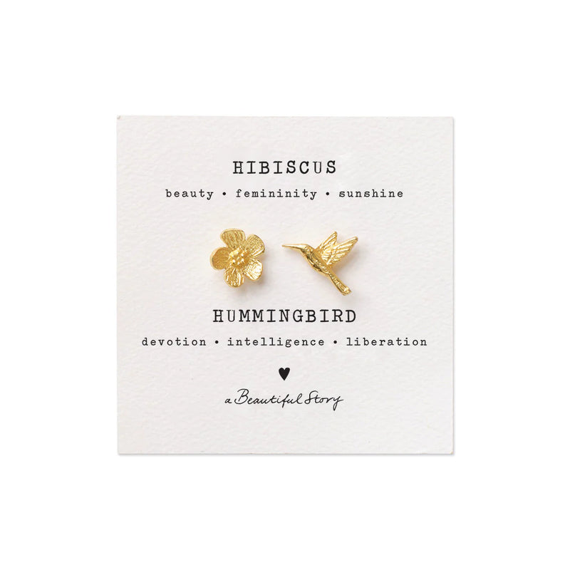 Hibiscus & Hummingbird Gold Plated Brooch Set