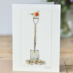 Papersheep Robin on a Spade greetings card