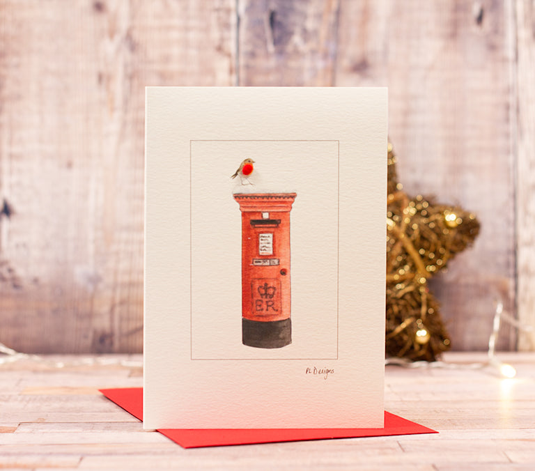 Robin on Postbox Christmas Card