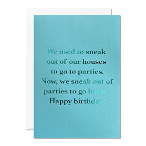 Ricicle Cards sneaking out of parties birthday card
