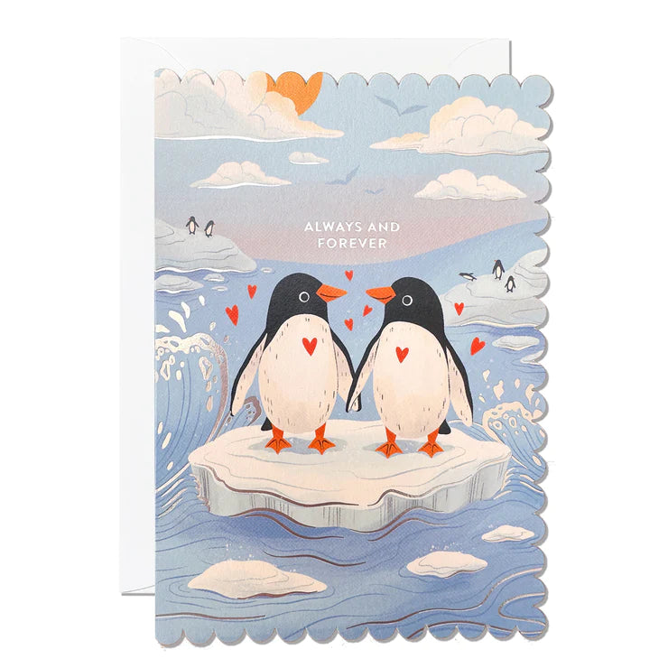 Ricicle Cards penguins Always and Forever Wedding / Valentines card