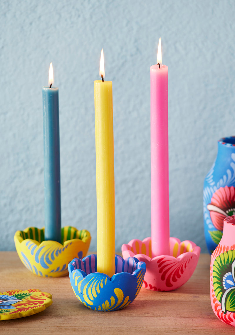 Hand Painted Flower Candle Holder
