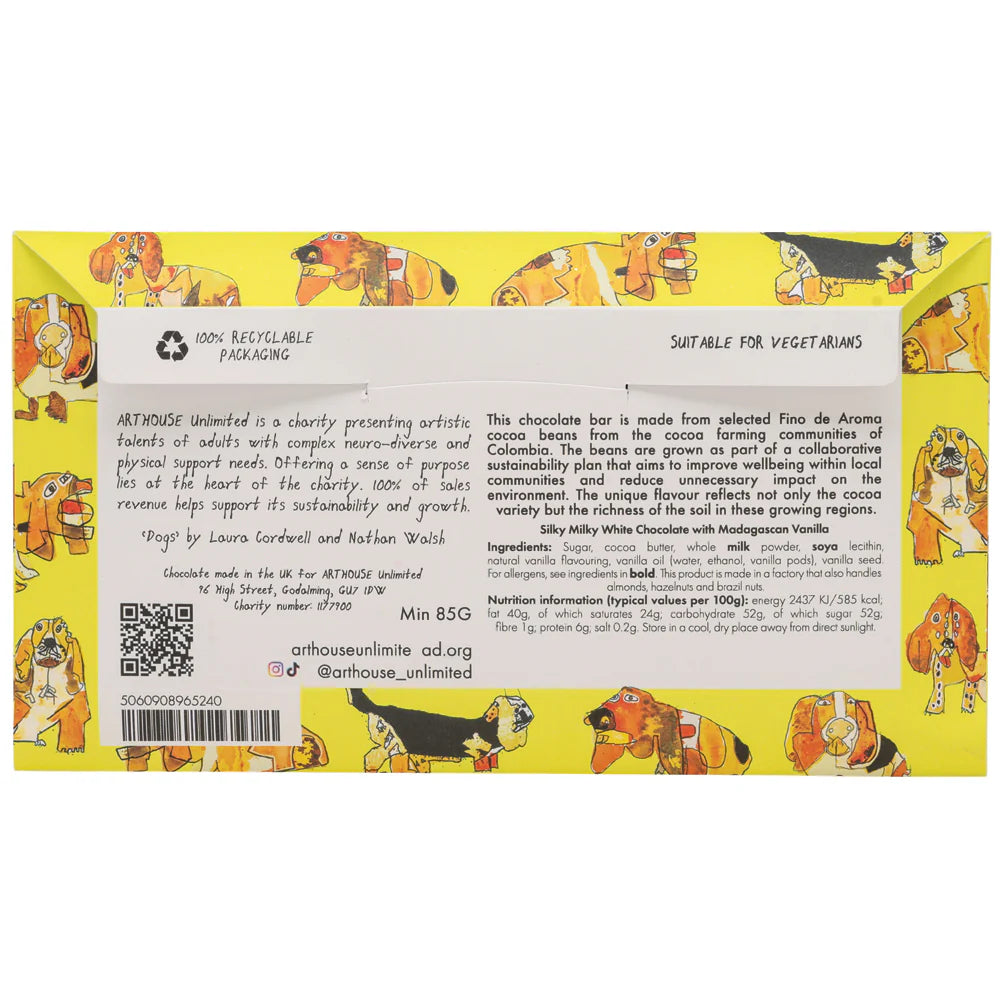 Arthouse 'Happy Hounds' Silky Milky White Chocolate with Madagascan Vanilla