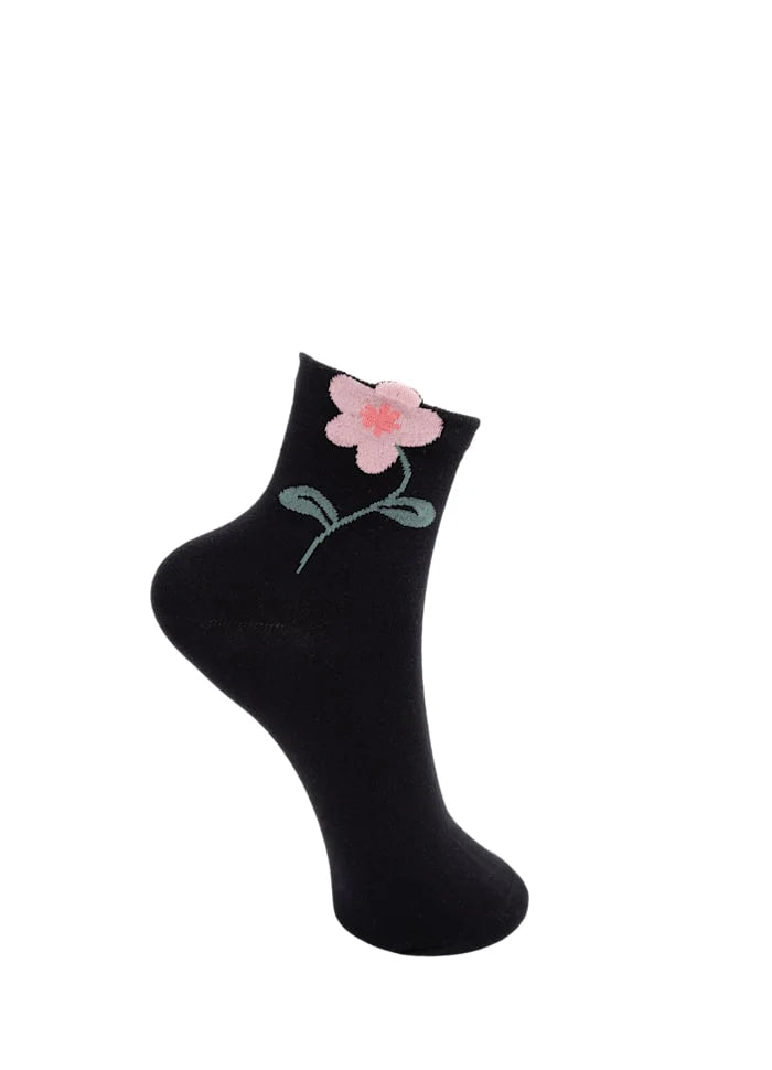 Black Colour Deena Flower Socks