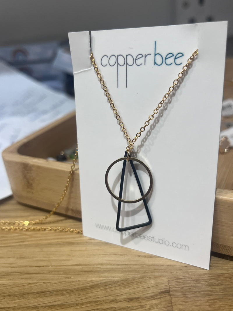 Copper Bee Triangle and Circle Pendant Necklace