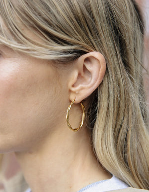 Gold Large Entwined Latch Hoop Earrings