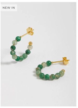 Estella Bartlett Amelia Green Agate Gemstone Hoop Earrings