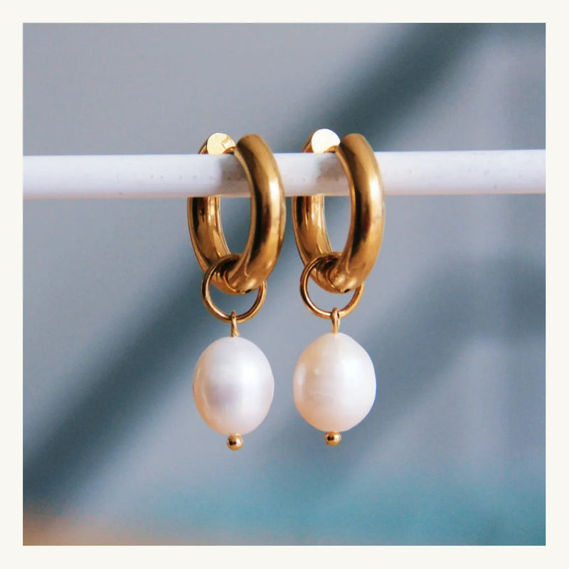 Wide Hoop Earrings with Freshwater Pearl