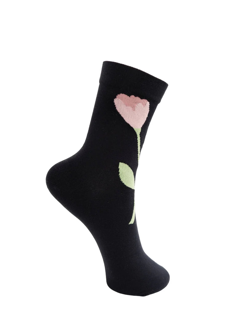 Black Colour Francie Flower Socks