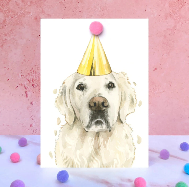 Golden Retriever Pompom Birthday Card