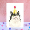 Black & White Cat Pompom Birthday Card