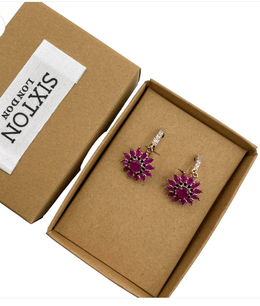 Sixton London Ruby Flower Earrings