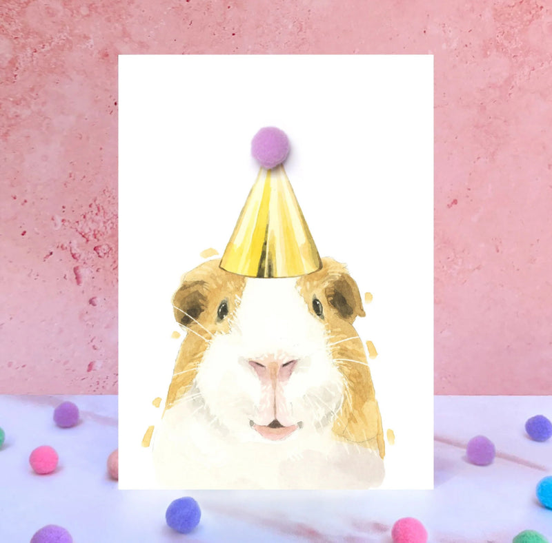 Guinea Pig Pompom Birthday Card