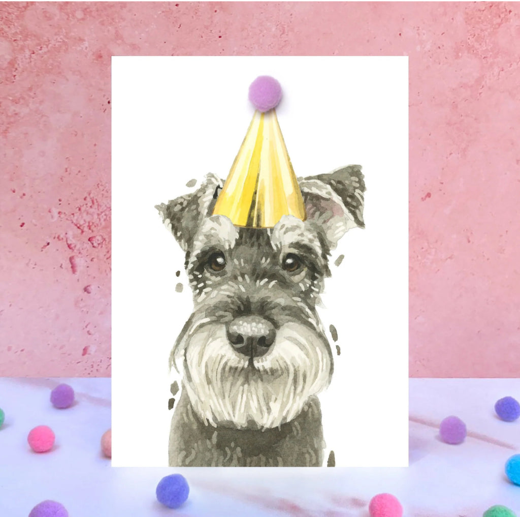 Schnauzer Pompom Birthday Card