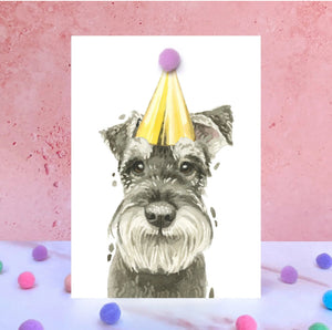 Schnauzer Pompom Birthday Card