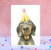 Black & Tan Dachshund Pompom Birthday Card