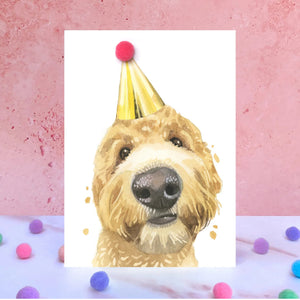 Golden Doodle Pompom Birthday Card