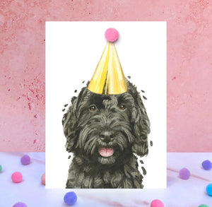 Black Cockapoo Pompom Birthday Card