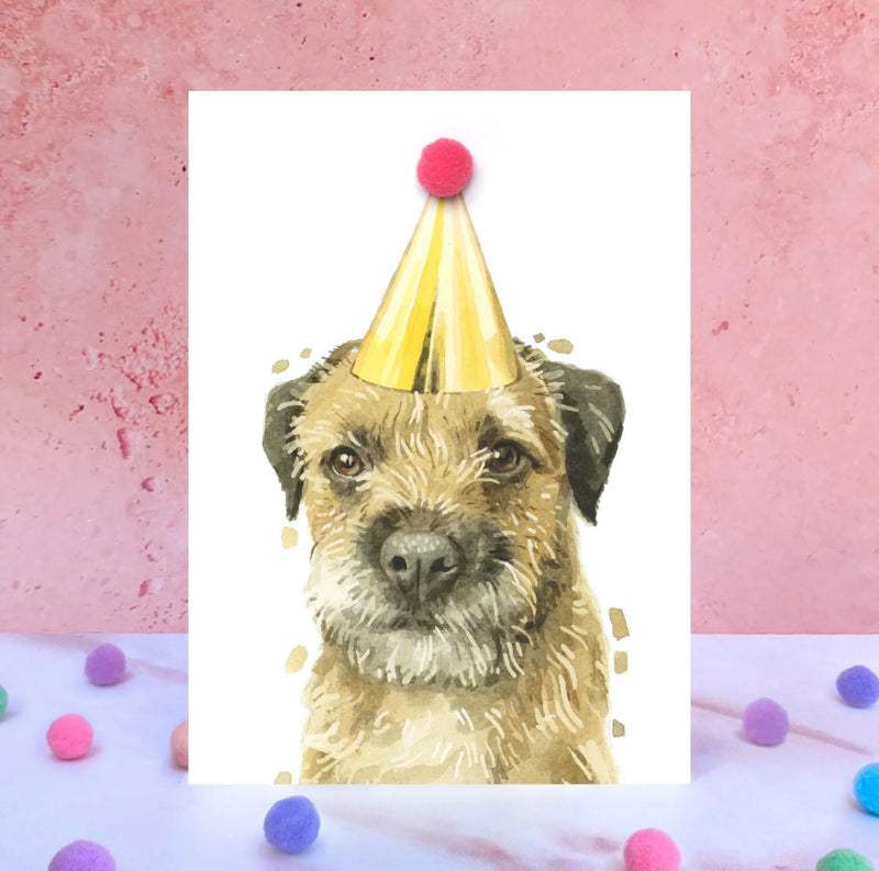 Border Terrier Pompom Birthday Card
